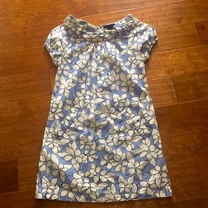 Poppy Garden light dress with pockets blue white sz S vintage boat neck